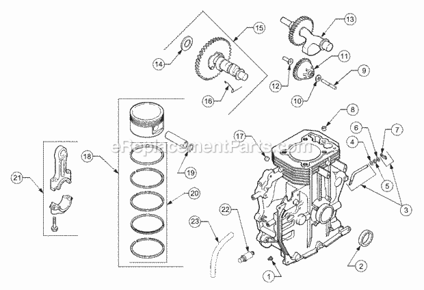 Crankcase Diagram and Parts List for LT2138 13A-214F710 Cub Cadet Lawn Tractor